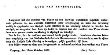 Inilah Daftar Nama Raja dan Fetor di Timor, Rote dan Sabu Yang Mendapat Pengakuan Pemerintah Hindia Belanda di Timor En Onderhoorigheden Melalui Acte Van Bevestiging 1860-1861